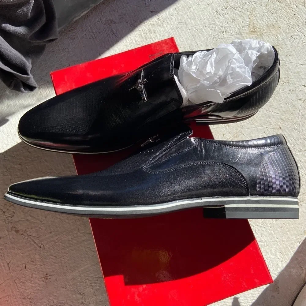 Mario Rossini Italian Leather Dress Shoes Oxford Loafer Black Size 11.5